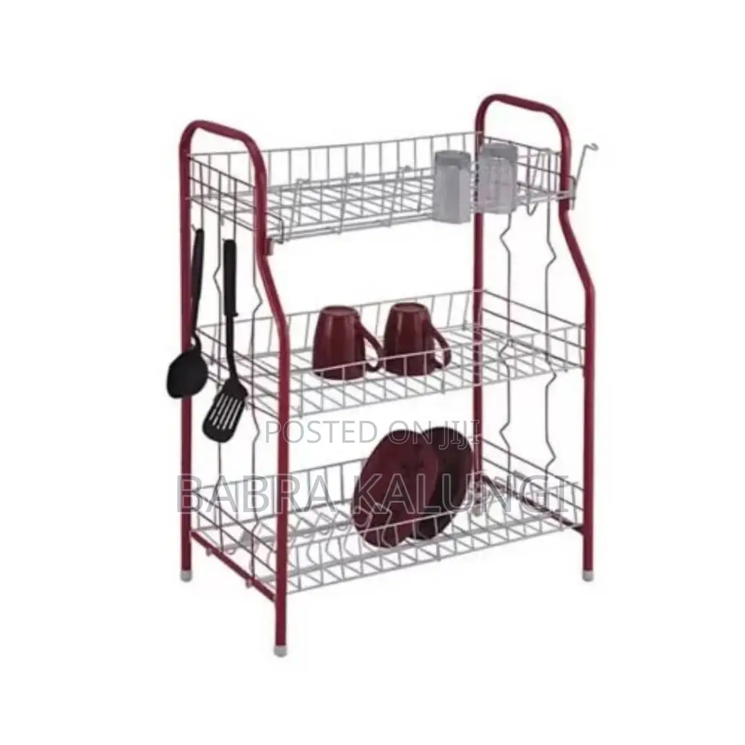 3tier Stainless Steel Dish Drainer Storage Rack_ Red