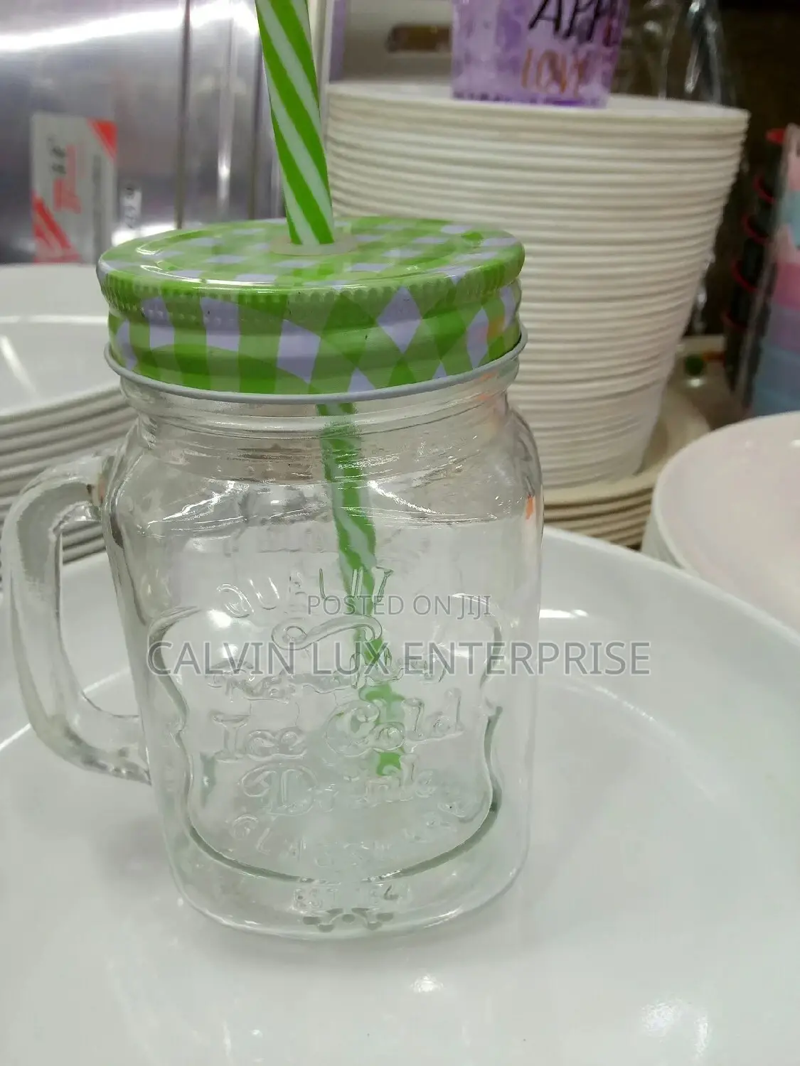 Glass Juice Cup With Straw