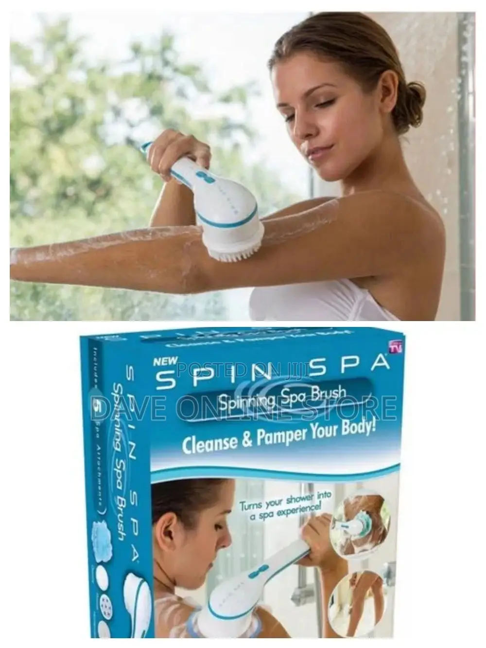 Handheld Massager Spinning Spa Body Brush, White