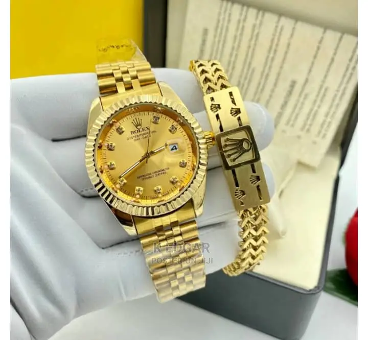 Golden Rolex Watch and Bracelet