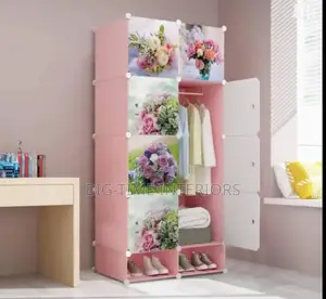 Pink 2 Column Plastic Wardrobe