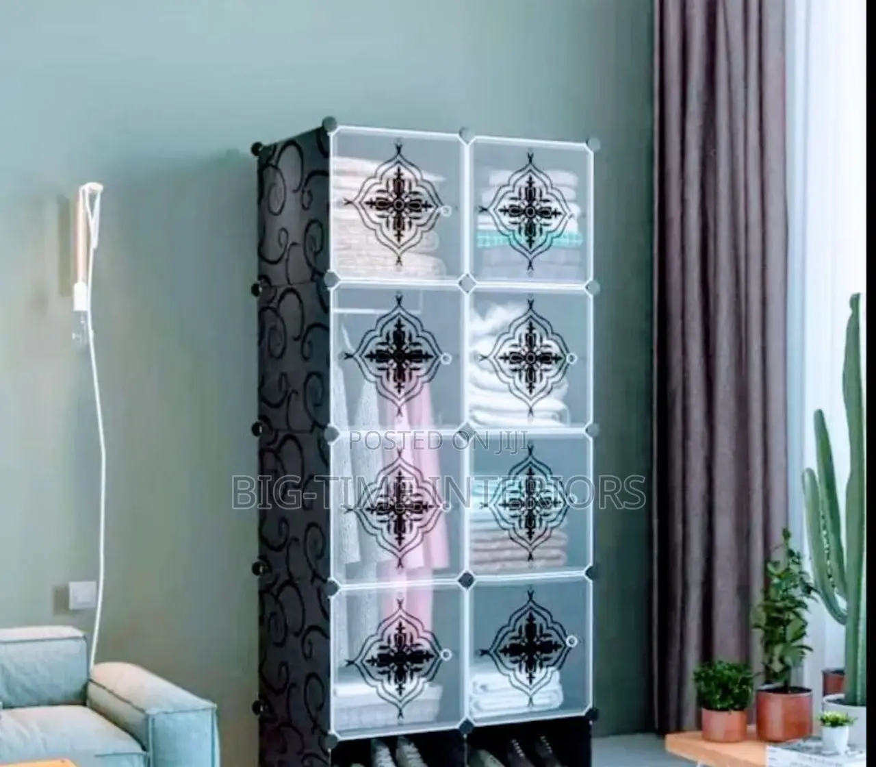 2 Column Plastic Wardrobe-Black