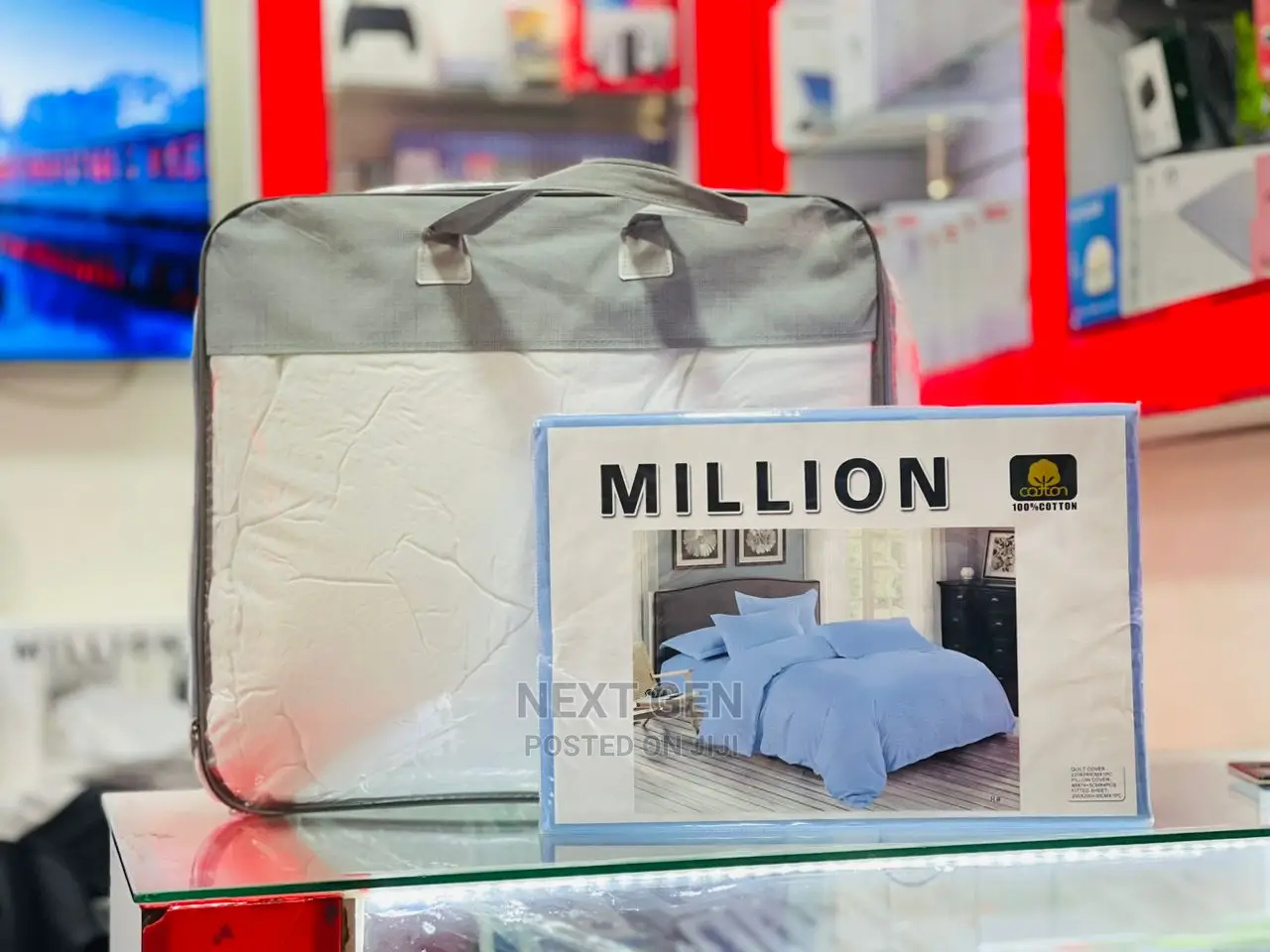 Million Duvet and Bedsheet - White and Sky Blue