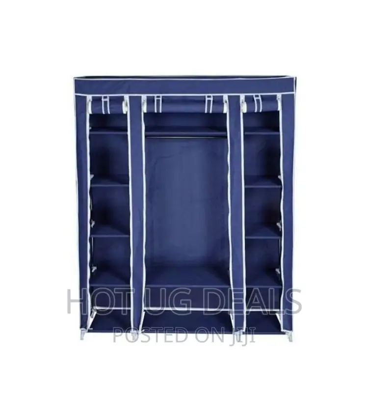 3 Column Cloth Wardrobe- Blue, Not Assembled