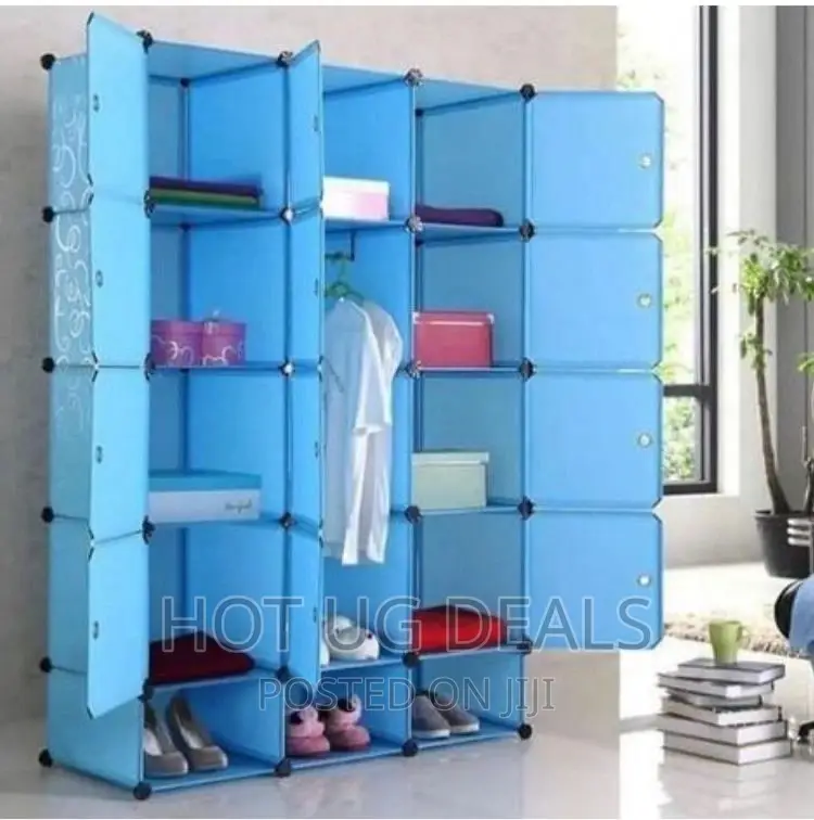 3 Column Frosted Plastic Wardrobe- Blue