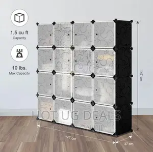 4 Column Plastic Wardrobe Plastic Frame Portable- Black