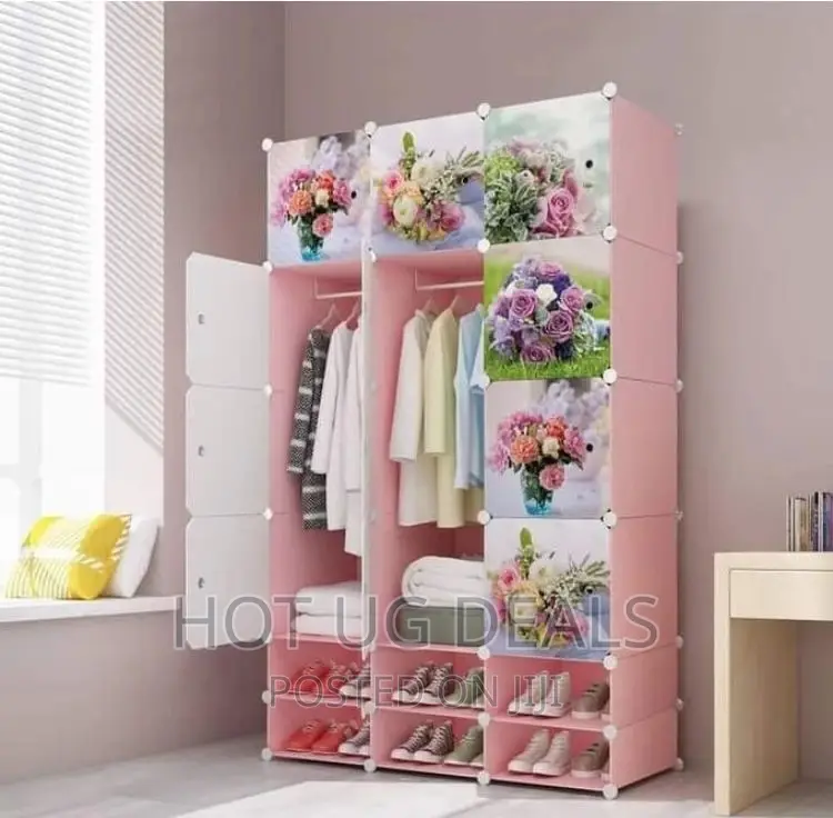 3 Plastic Column Portable Wardrobe- Pink