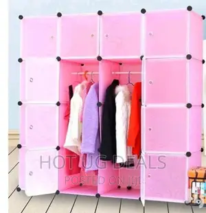 3 Plastic Column Portable Wardrobe- Pink