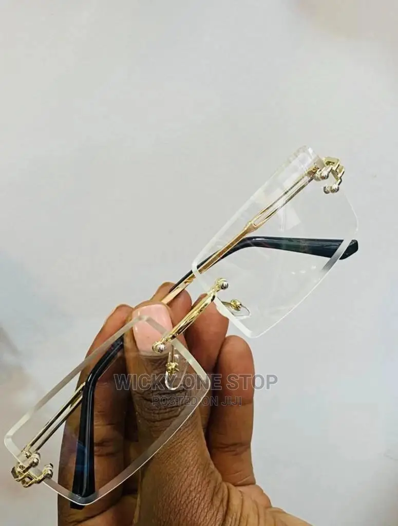Men Rectangle Lens Rimless Eyeglasses in Central Division Clothing Accessories, Wicky One Stop