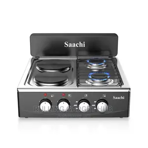 2 Gas + 2 Electric Hot Plates Stainless Table Top - Black