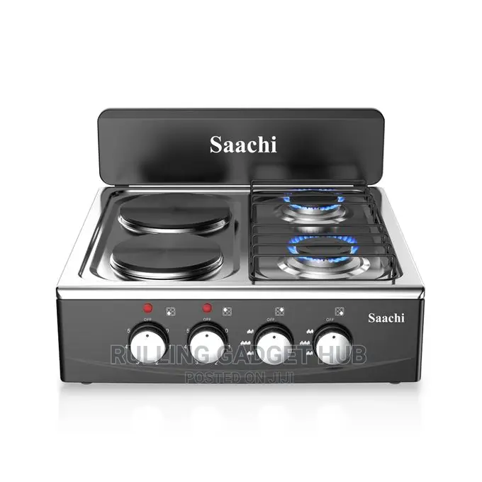 2 Gas + 2 Electric Hot Plates Stainless Table Top - Black