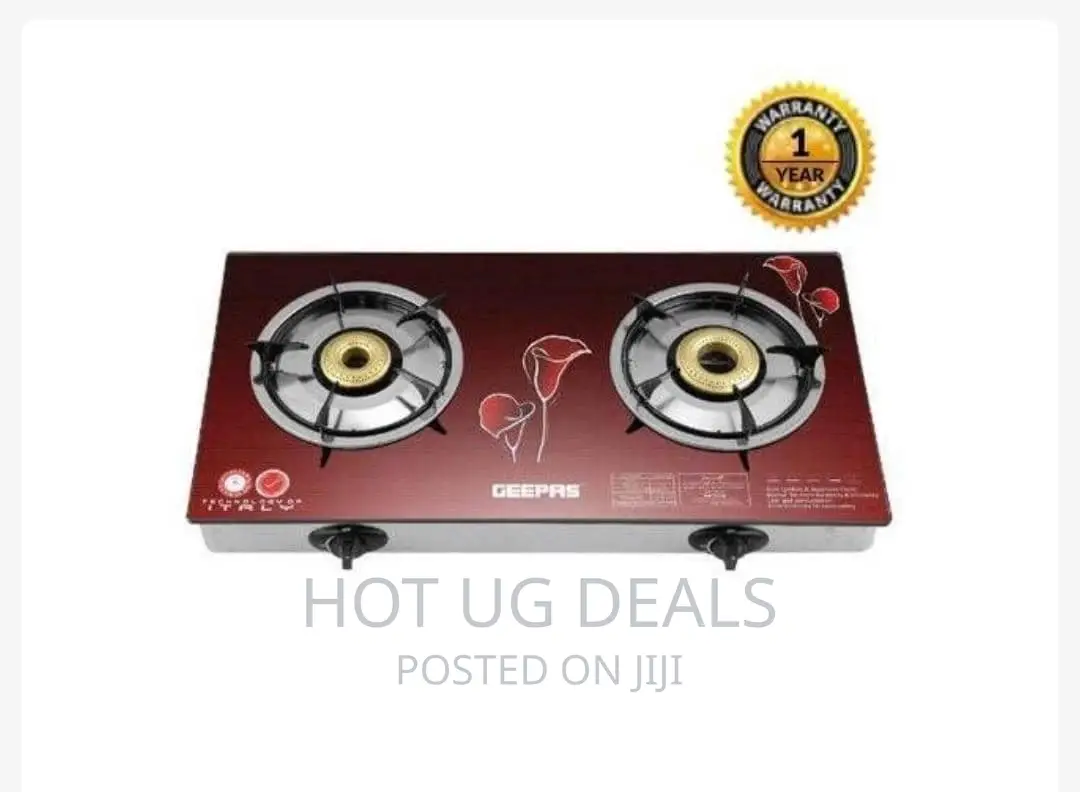 Double Glass Top Gas Stove Cooker Geepas - Maroon