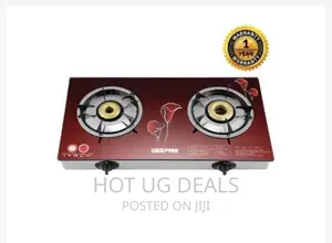 Photo - Double Glass Top Gas Stove Cooker Geepas - Maroon