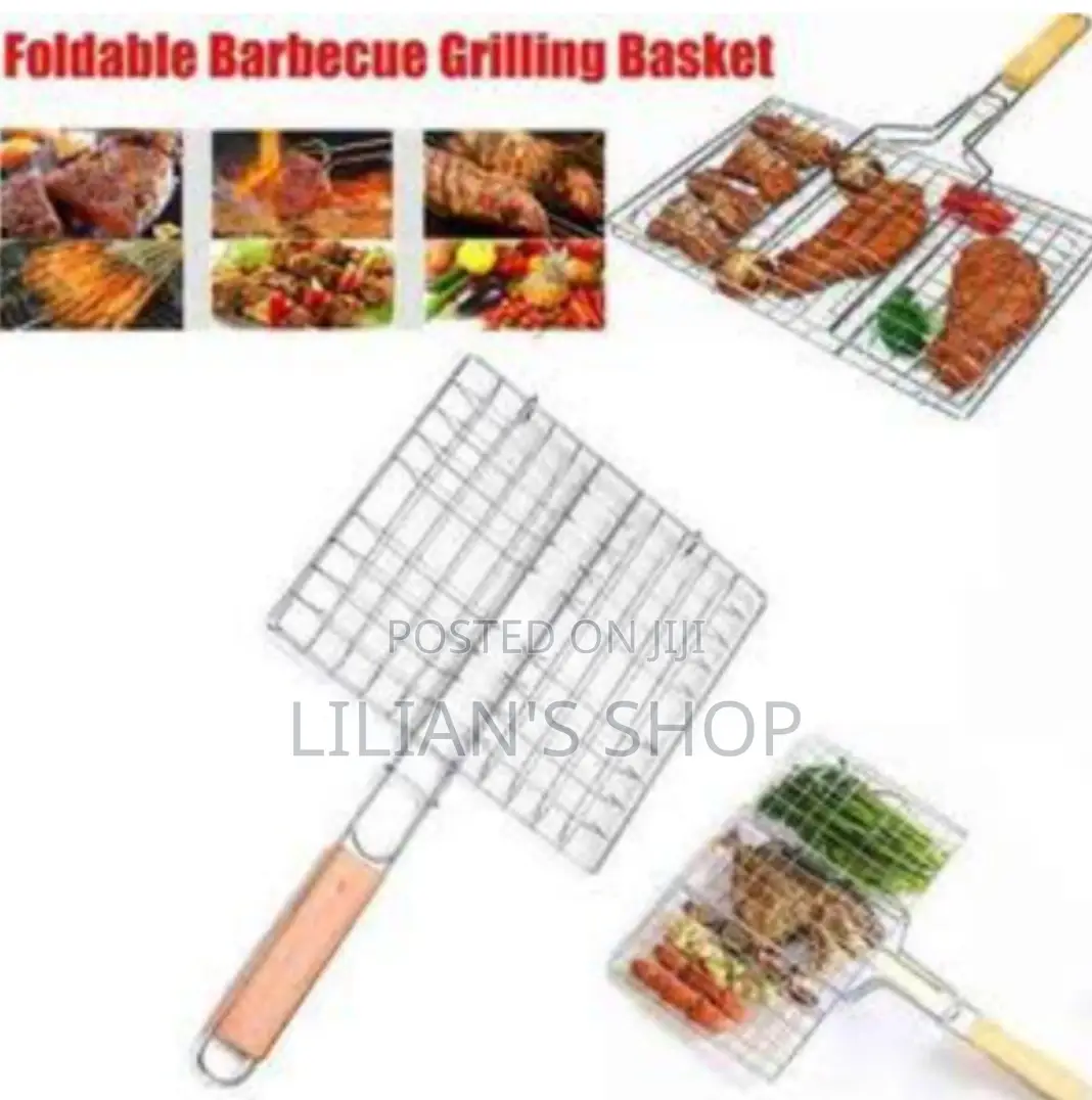 Foldable Bbq Grill Net With Wooden Handle