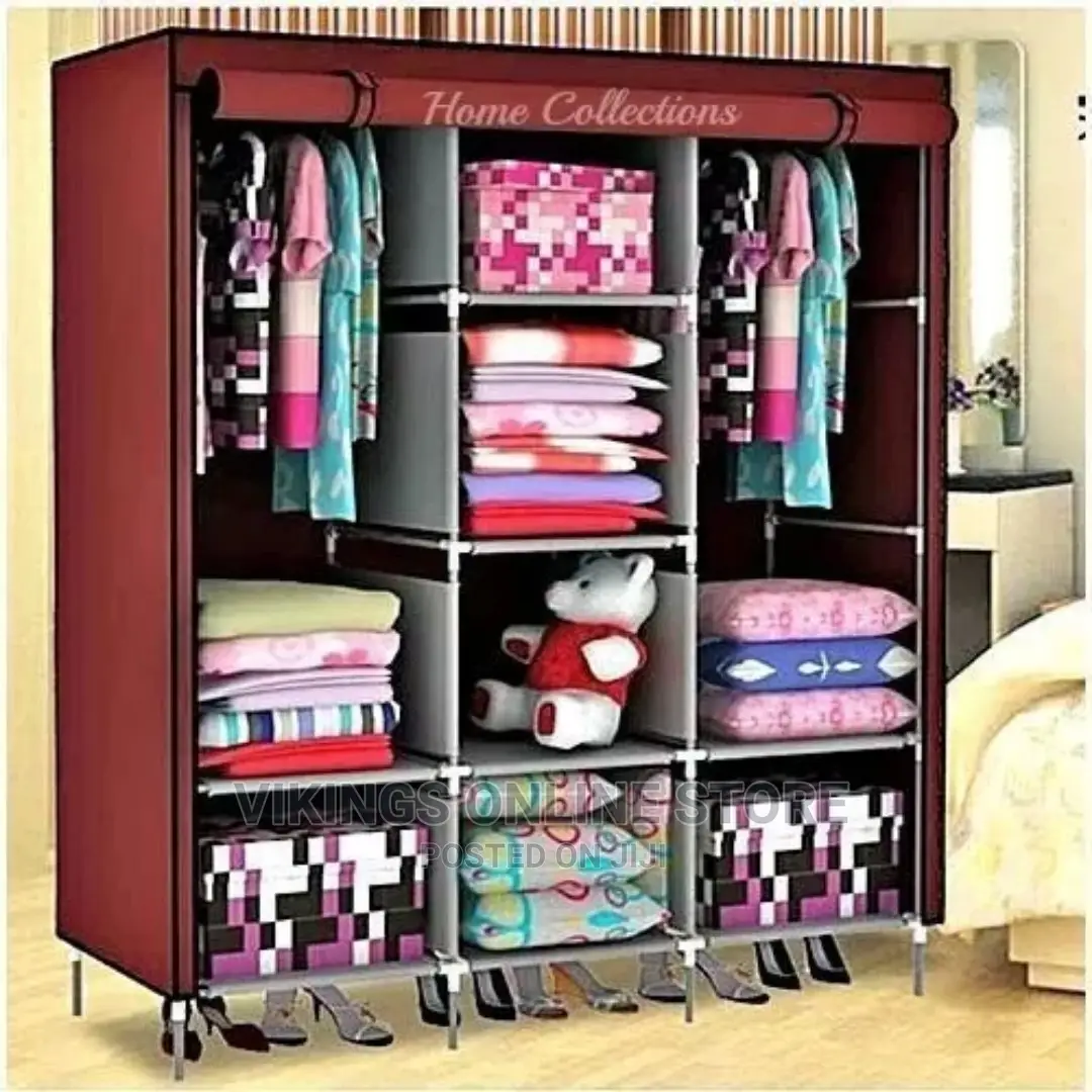 3 Column Cloth Wooden Wardrobe –