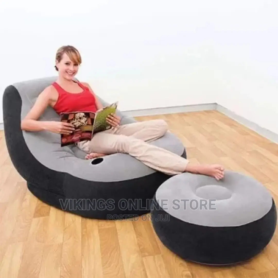 Intex Inflatable Flocking Air Chair With Footrest and Pump