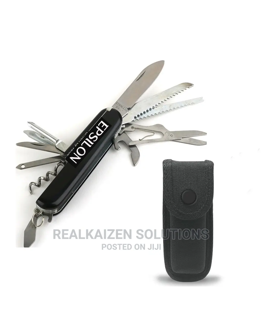 EPSILON 15 In 1 Black Swiss Army Knife With Belt Store Pouch
