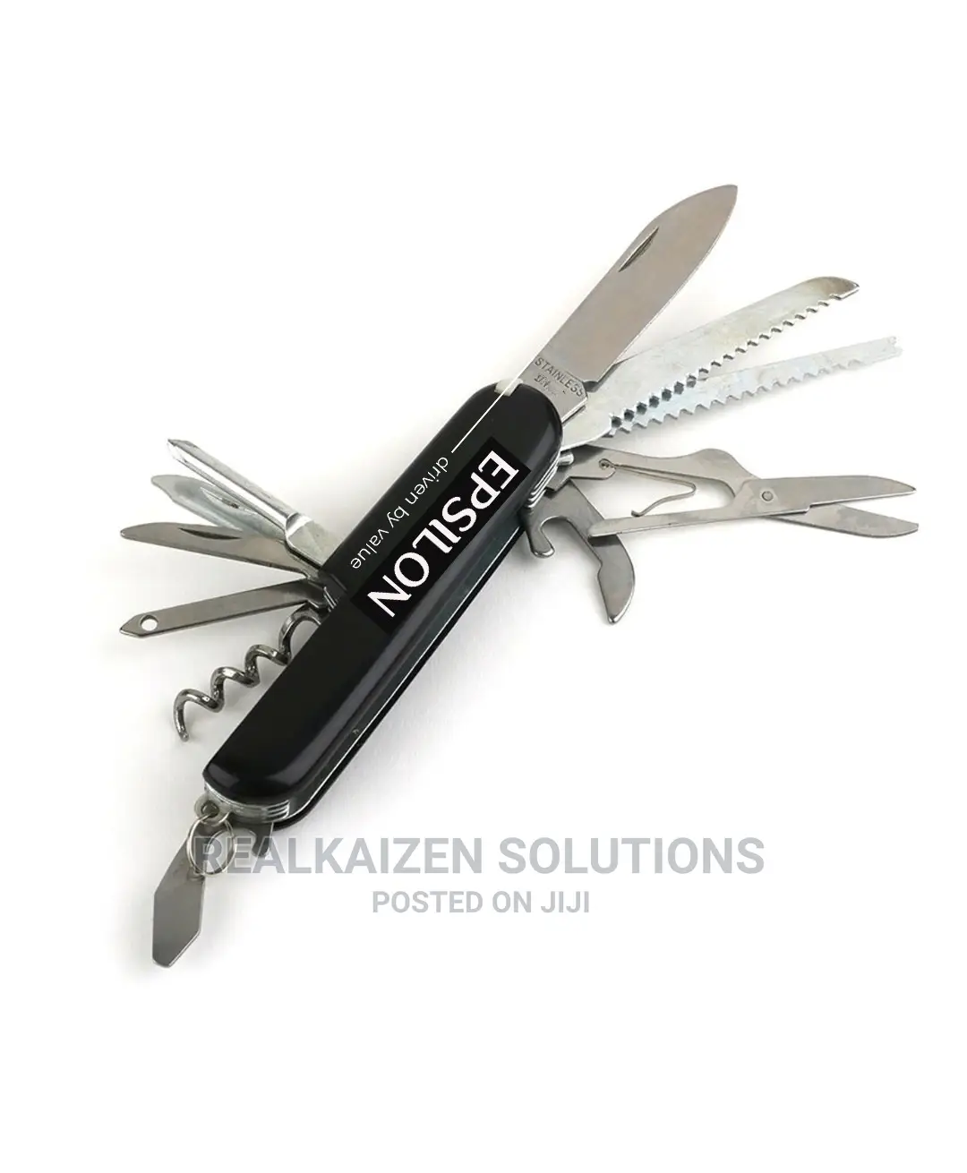 EPSILON 15 In 1 Black Swiss Army Knife With Belt Store Pouch