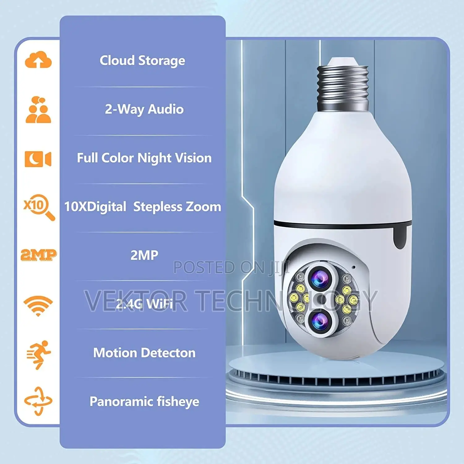 10X Hybrid Zoom 2MP Wireless Light Bul B Security Camera,