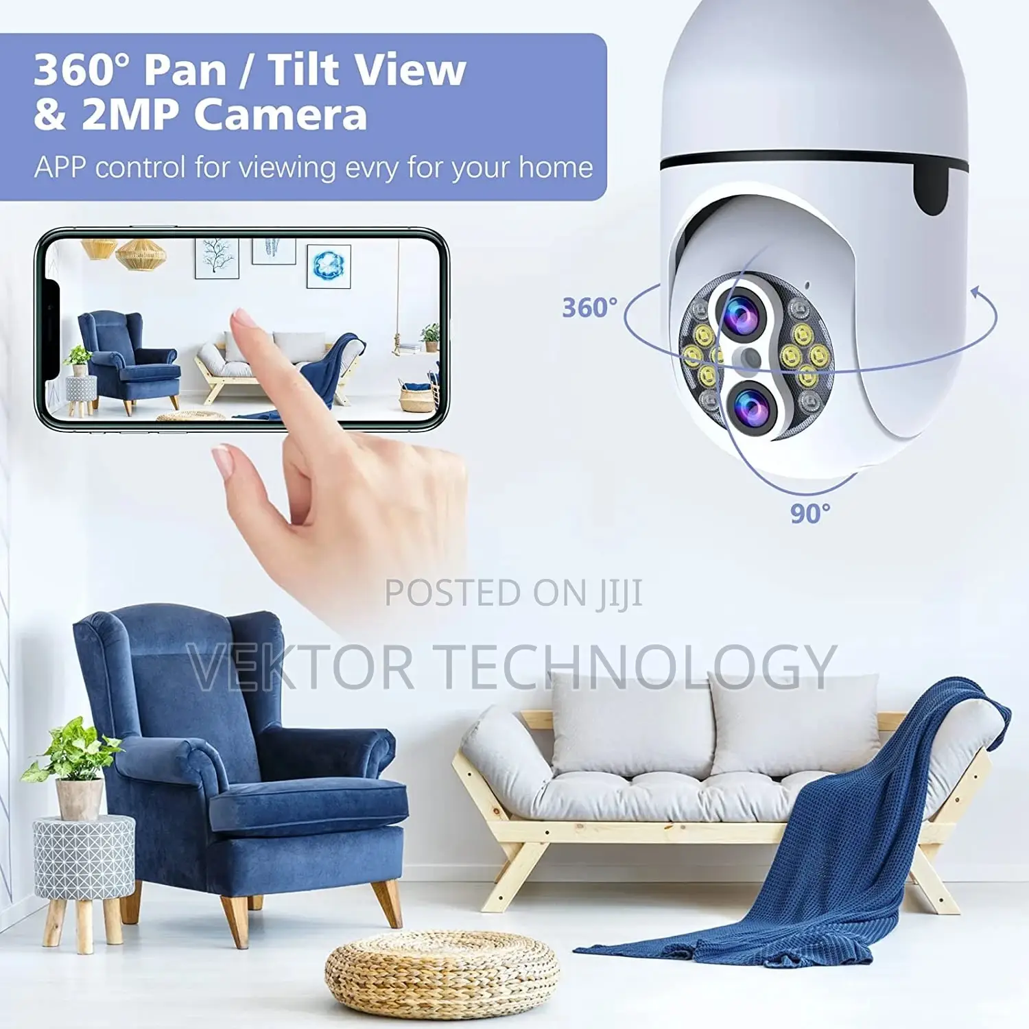 10X Hybrid Zoom 2MP Wireless Light Bul B Security Camera,