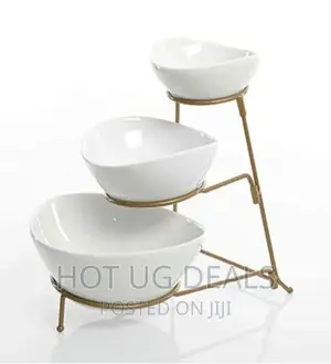 3 Tier Serving Bowls, Dishes With Gold Stand, White