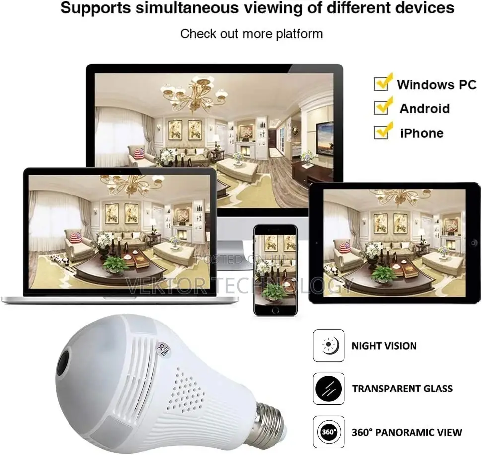 Wifi Bulb Camera Light, 1080p Smart Security Camera Bulb,
