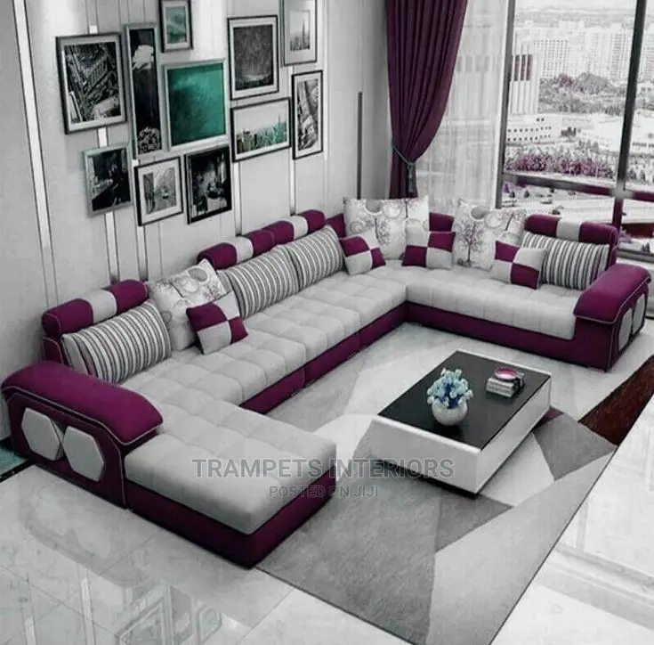U Sofa Couch With Centre Table and Pillows