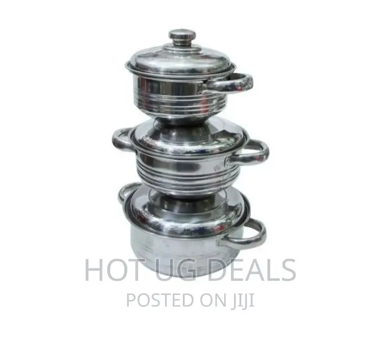 A Set of 3 Steel Food Dishes- Silver