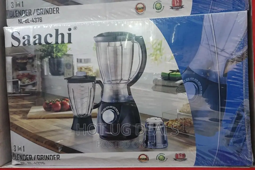 3 In 1 Saachi 2jars Blender + Grinder, 1.5 Litres- Black