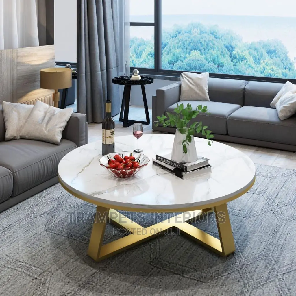 Interior Grey Sofa Couch With a Coffe Round Table