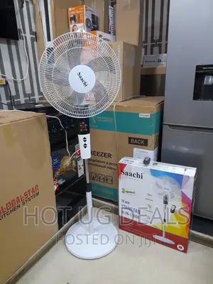 Saachi 16 Inch Stand Fan With Remote Control, 3 Speed– White