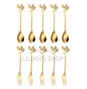 12pcs Gold Leaf Coffee Spoons and Salad Forks