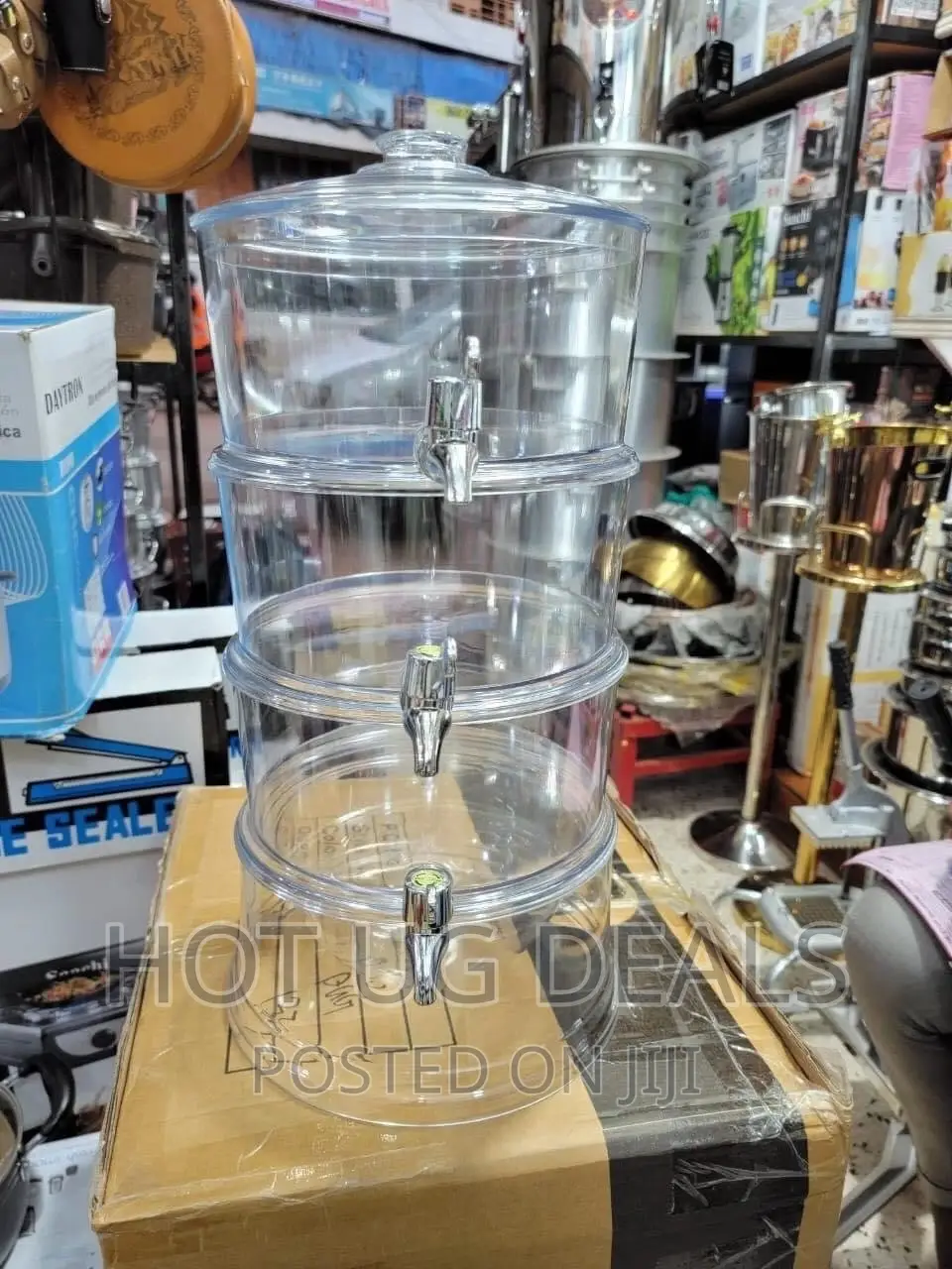 3 Tier Acrylic Beverage Dispenser With Ice Chamber Base
