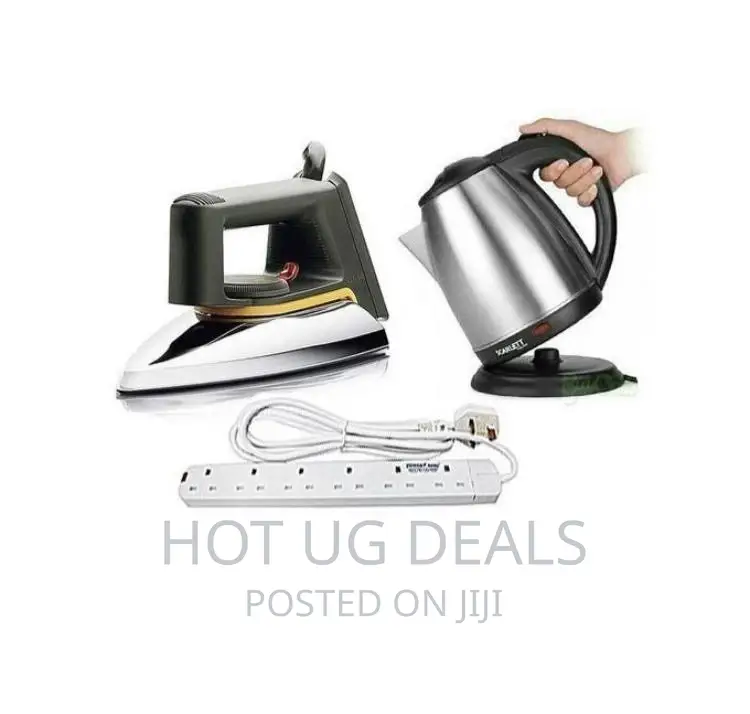 Pack Of Kettle, Extension Cable And Saachi Iron - Silver