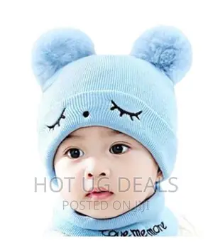 Photo - 2pcs Set Children Hat Scarf Neck Warmer Beanie Hat -Blue