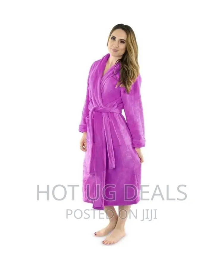 Pure Long Cotton Bathrobe With Spa Rope - Purple