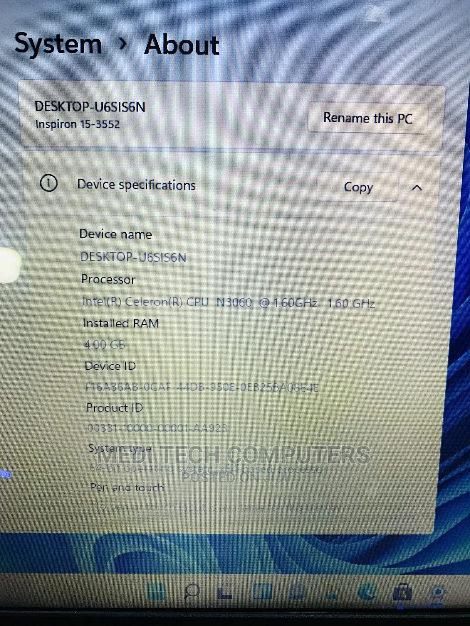 Laptop Dell Inspiron 15 3552 4GB Intel Celeron HDD 500GB