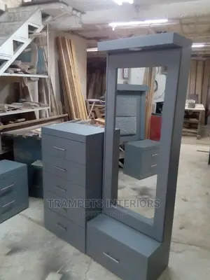 Grey Dressing Mirror With Chest Drawers