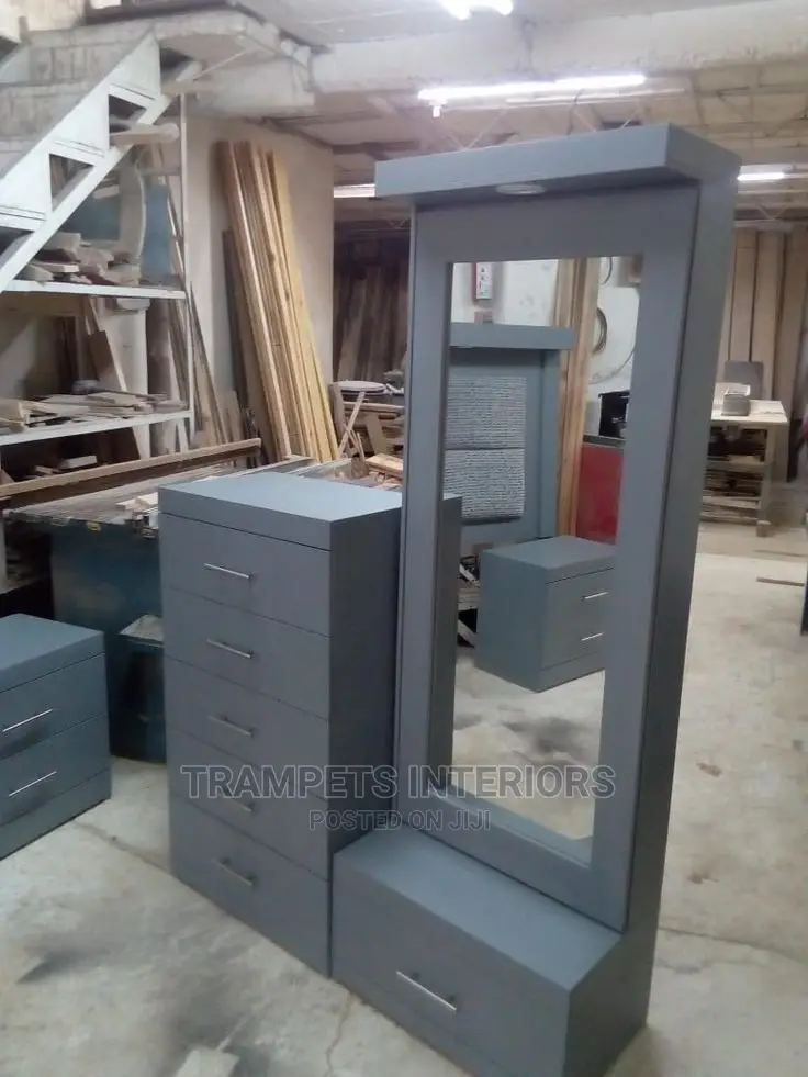 Grey Dressing Mirror With Chest Drawers