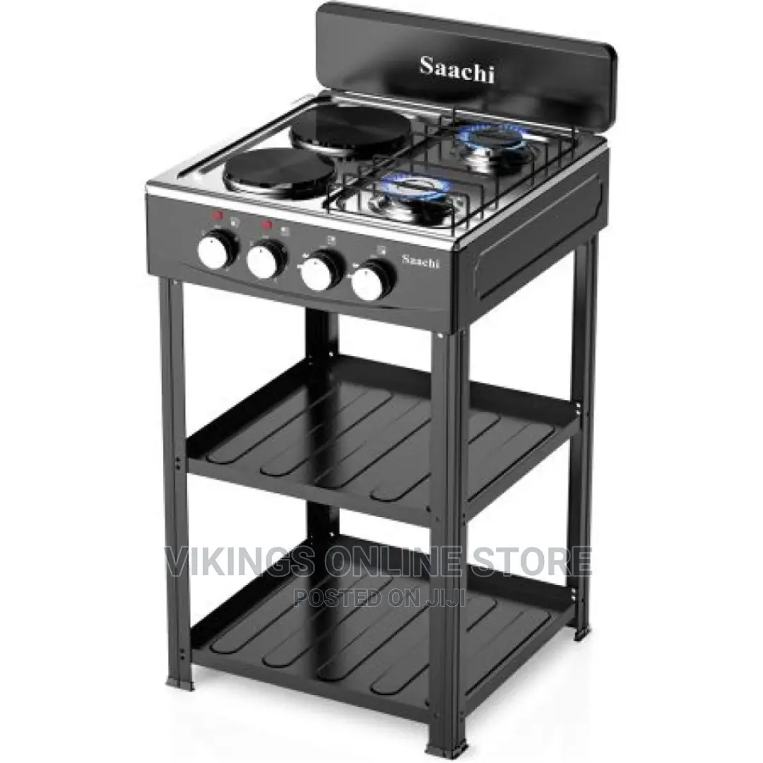 Saachi Gas Burner With 2 Gas Tops, 2 Hot Plates Shelves
