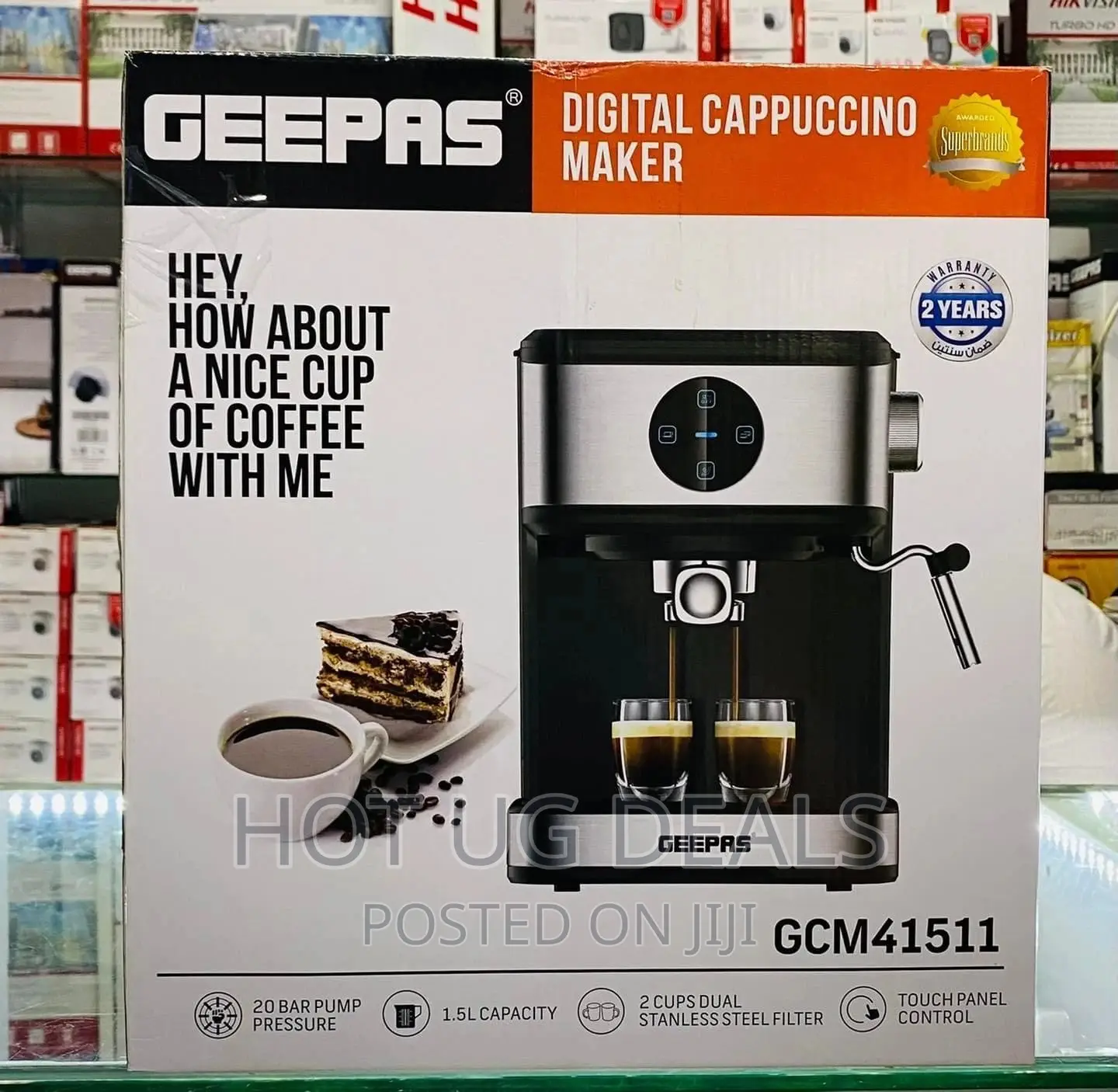 Geepas Digital Cappuccino Maker 1.5L– 20bar Pressure -Silver