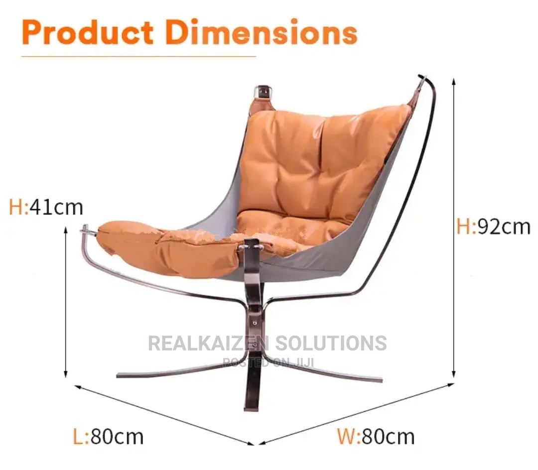 Luxury Leather Orange High Back Lounge Chair With Ottoman