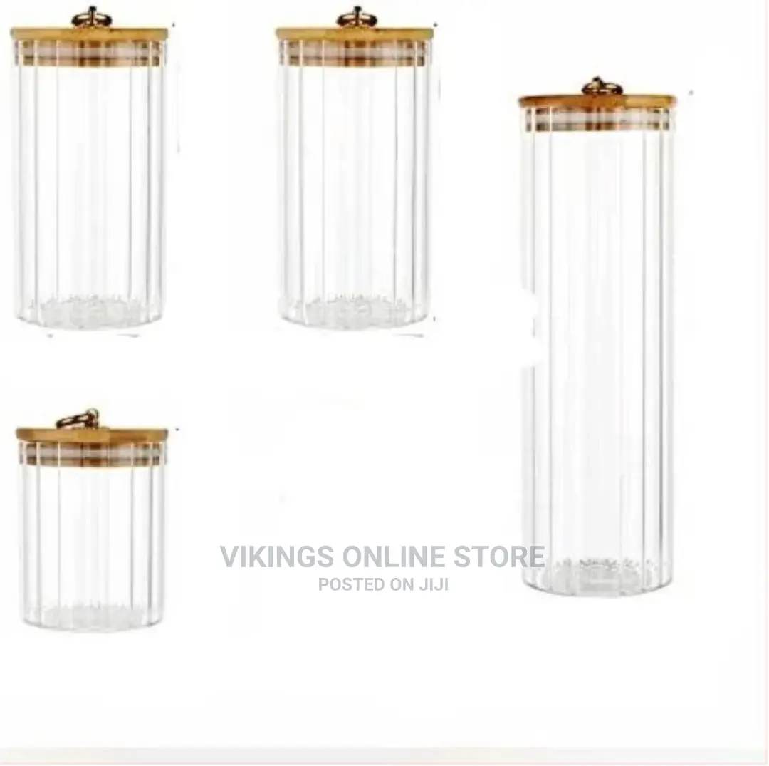 4PC Airtight Storage Pantry Food Glass Jars With Bamboo Lids