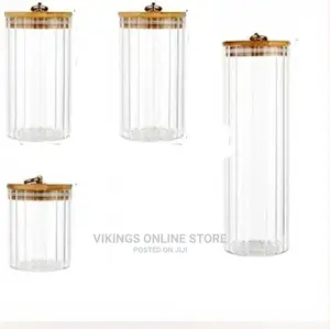 4PC Airtight Storage Pantry Food Glass Jars With Bamboo Lids