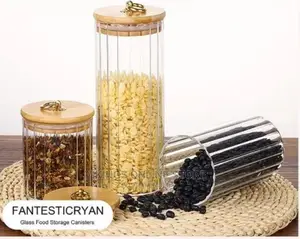4PC Airtight Storage Pantry Food Glass Jars With Bamboo Lids
