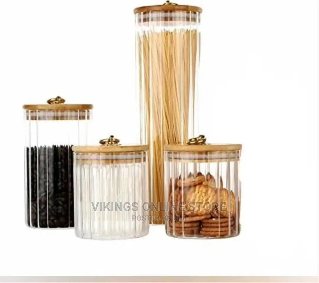 4PC Airtight Storage Pantry Food Glass Jars With Bamboo Lids