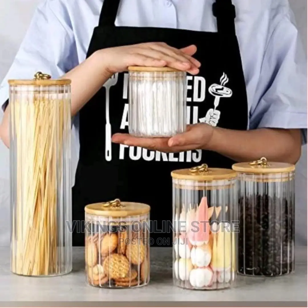 4PC Airtight Storage Pantry Food Glass Jars With Bamboo Lids