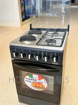 Photo - 2 Gas + 2 Electric Oven Cooker Heat Up Down Oven -Black