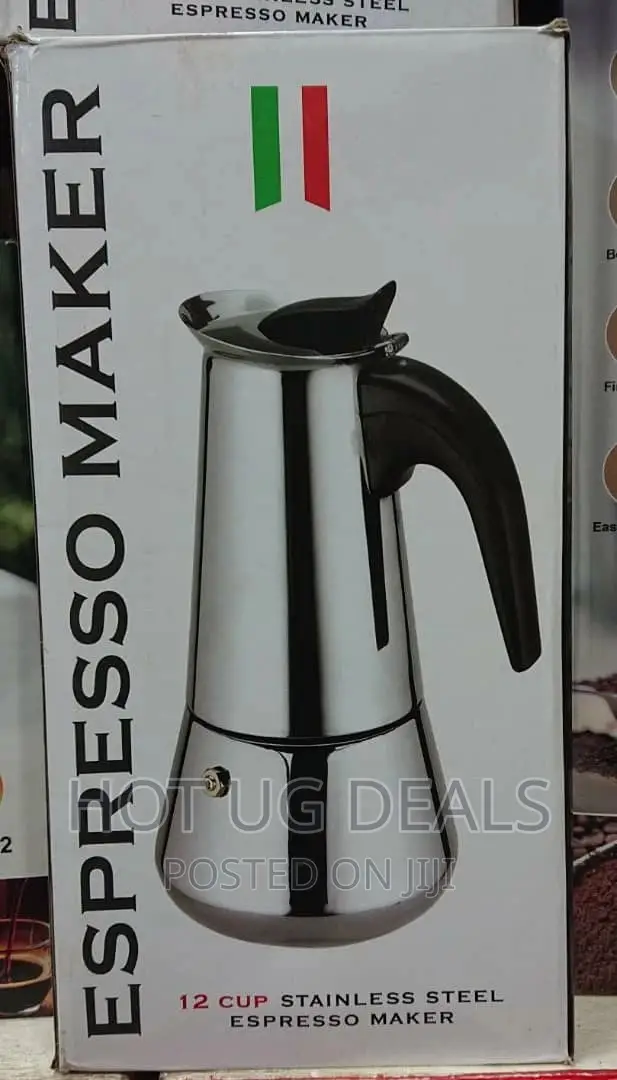 12 Cup Pot Espresso Maker, Stove-Top Coffee Maker - Silver