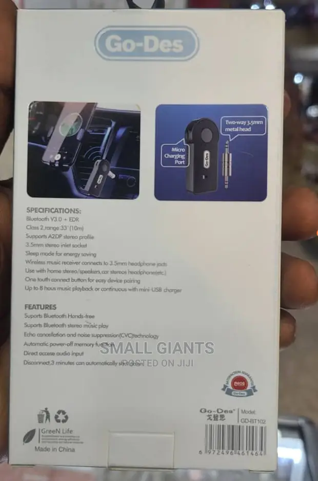 Go Des GD-BT102 Car Bluetooth Music Receiver (Hands-Free) in